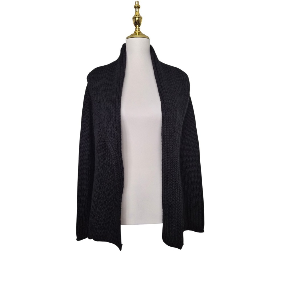 Soft Surroundings Open Front Chunky Knit Shawl Collar Cardigan Blk Wool Blend S